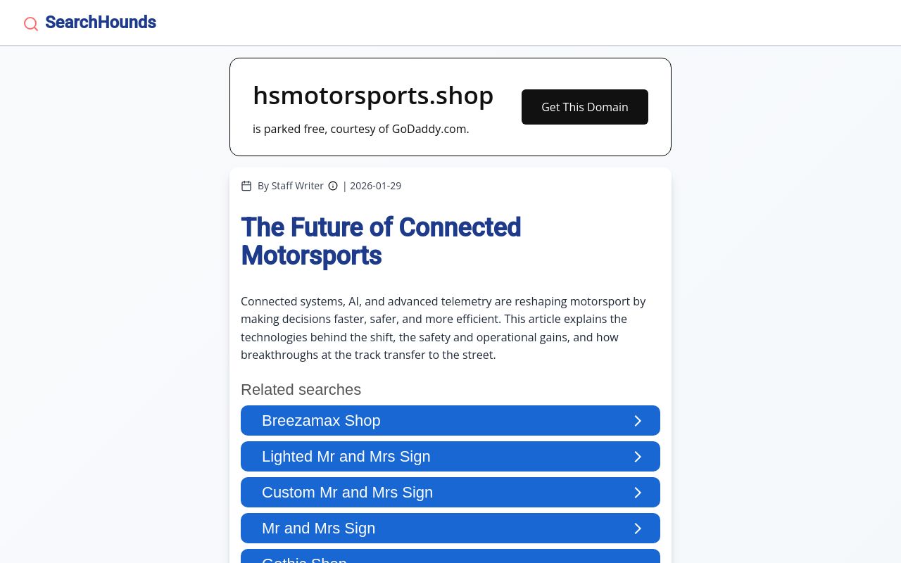 Homepage of Hot Shot Motor Sports's website
