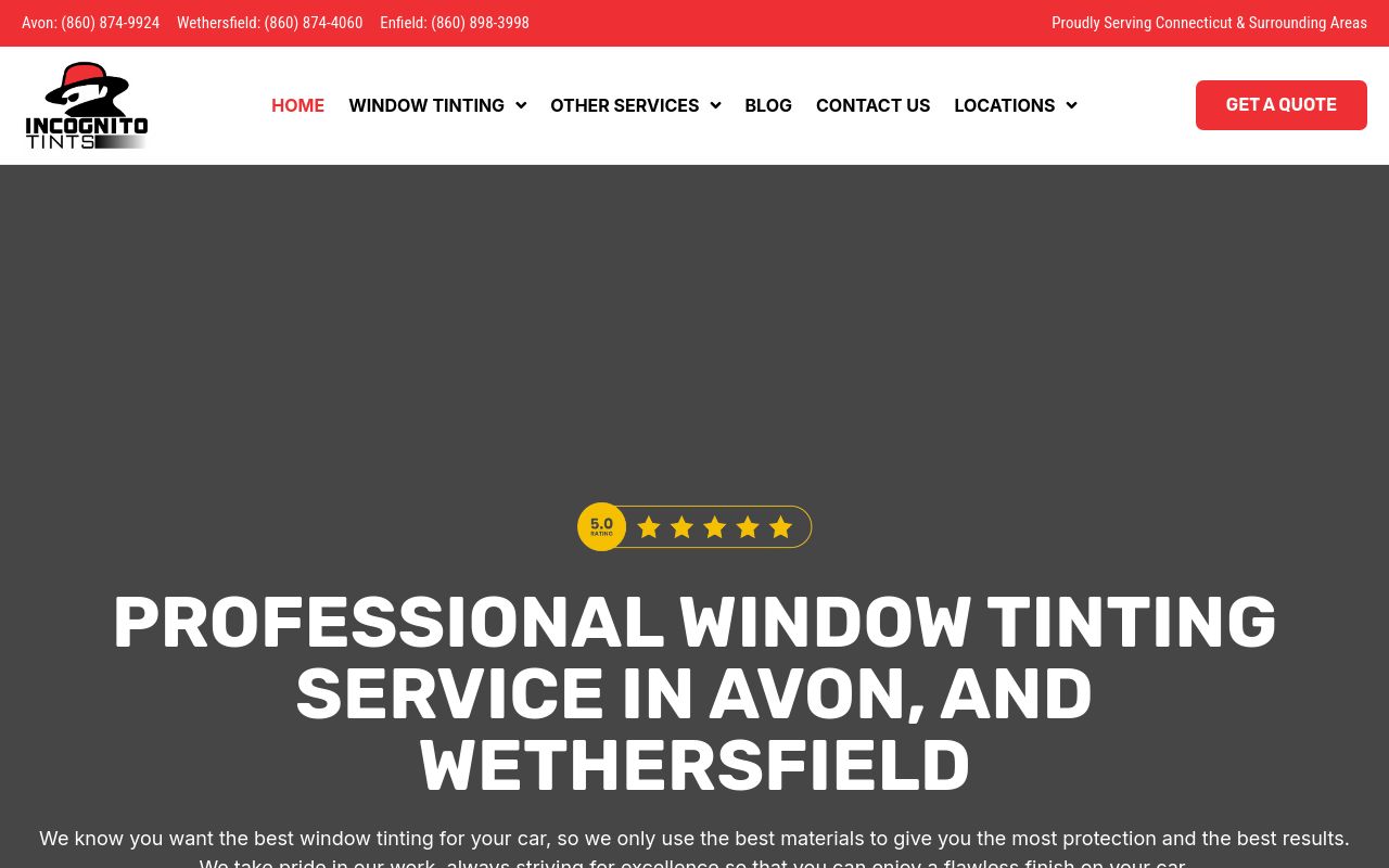 Homepage of Incognito Tints's website