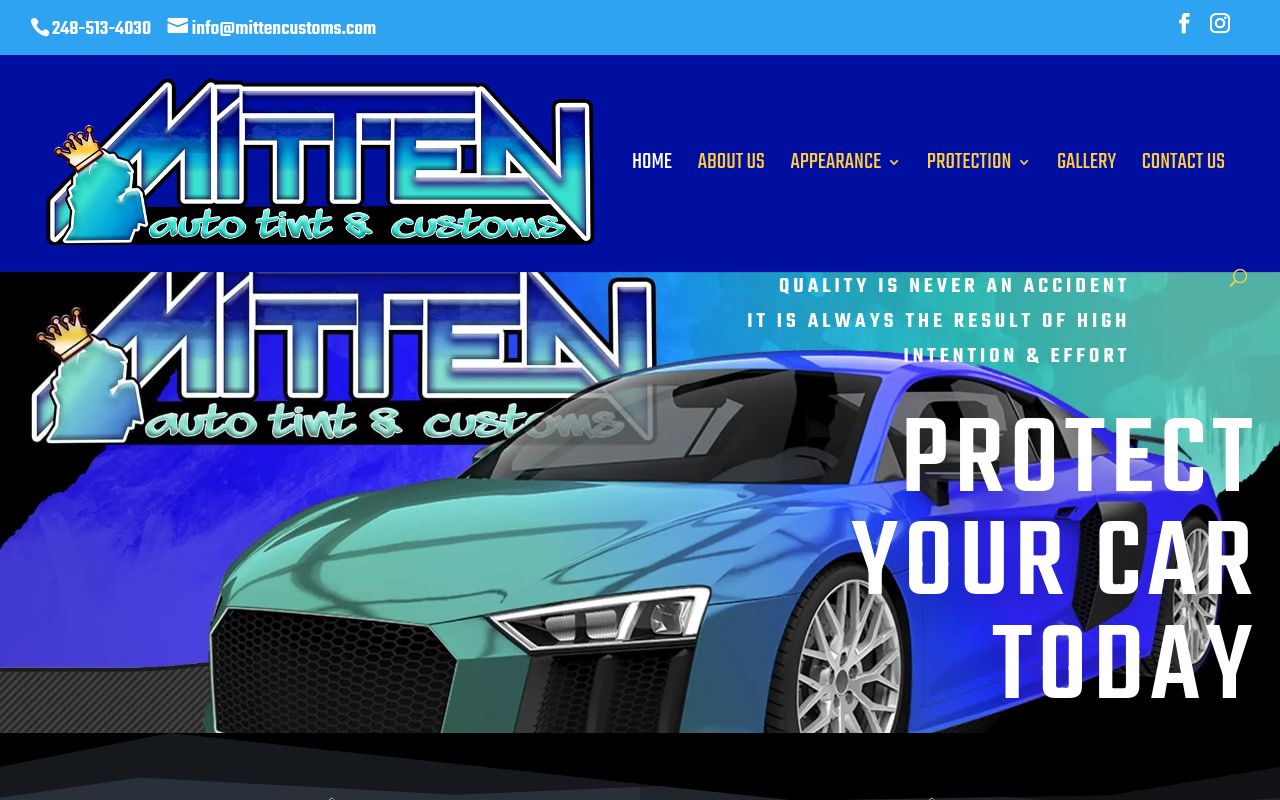 Homepage of Mitten Auto Tint & Customs 😎's website