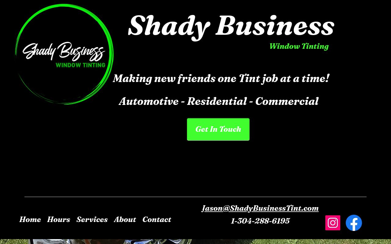 Homepage of Shady Business's website