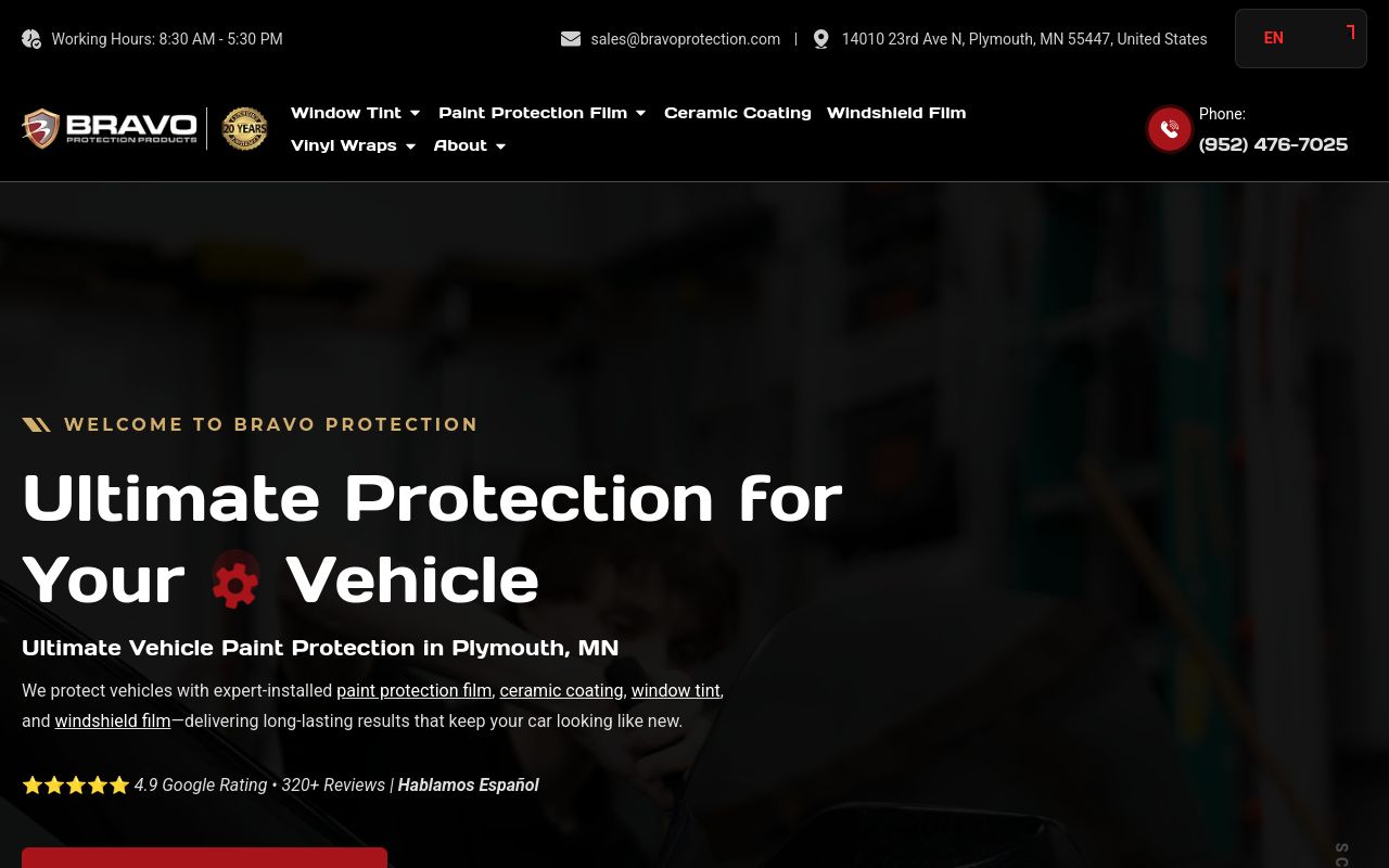 Homepage of Bravo Protection Products's website