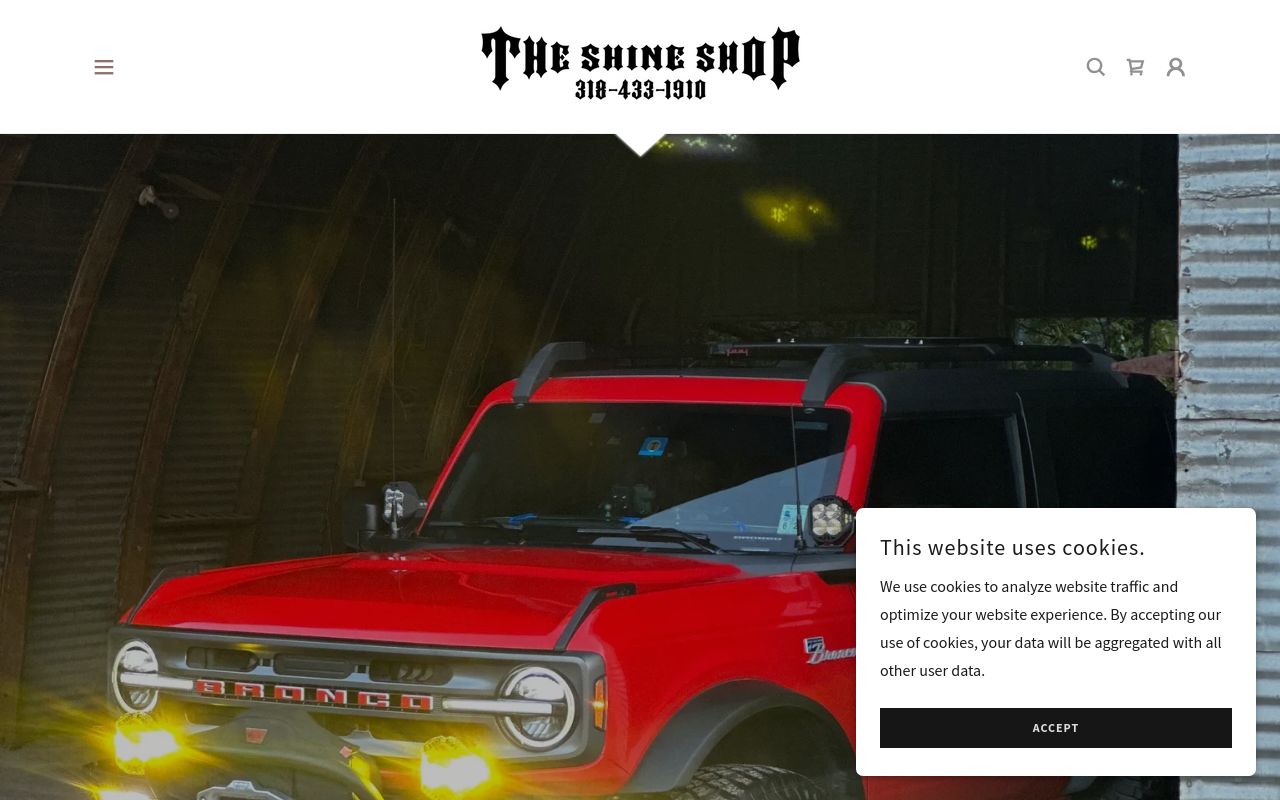 Homepage of The Shine Shop's website