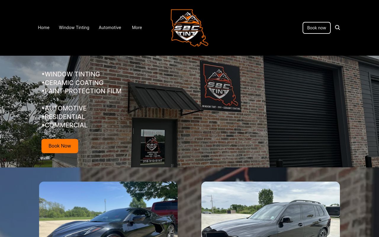 Homepage of SBC Tint's website