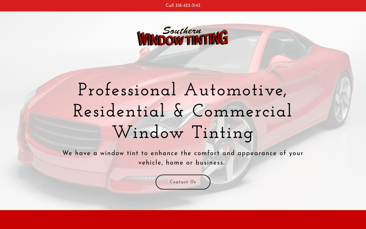 Homepage of Southern Window Tinting Inc's website