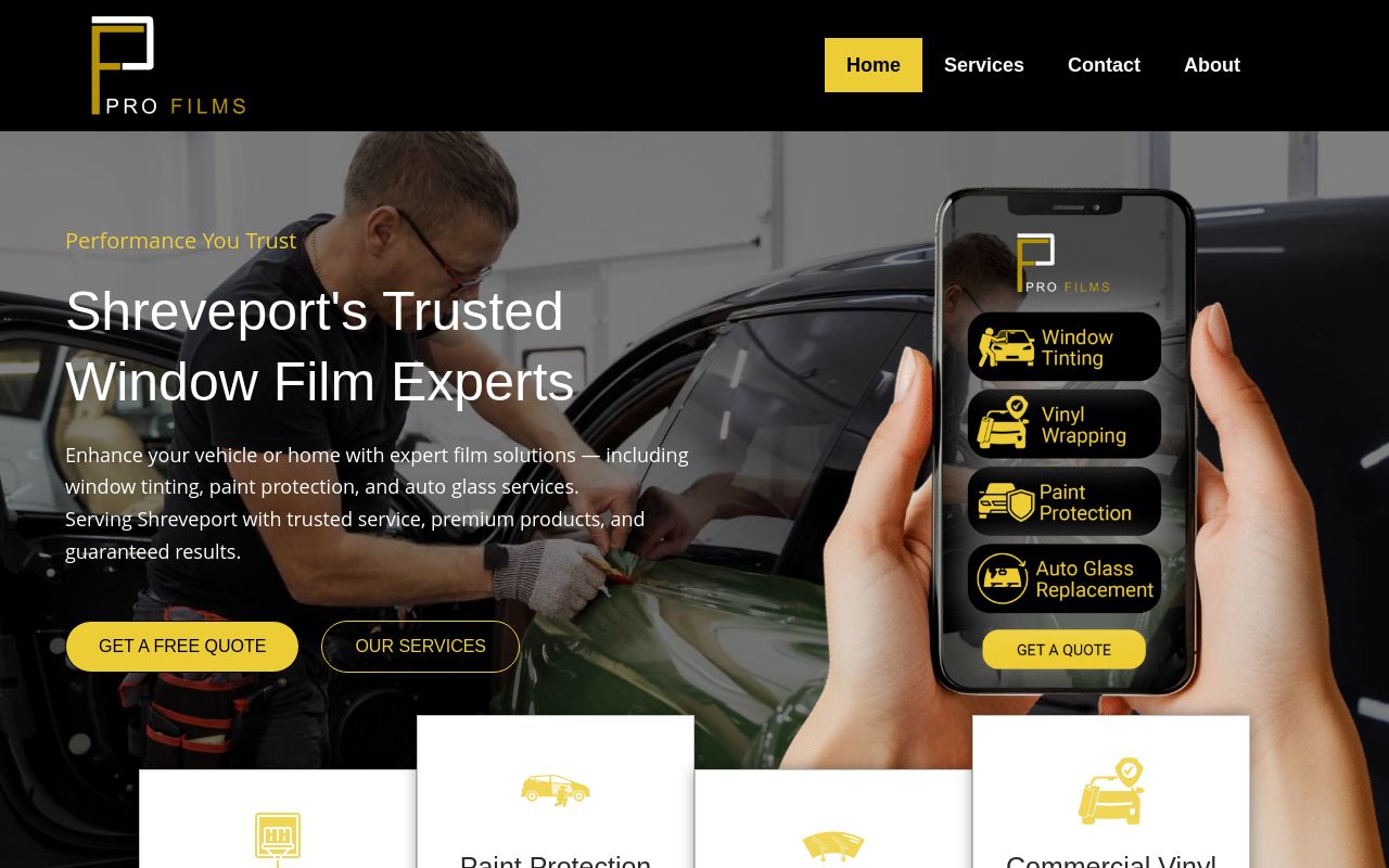 Homepage of Pro Films's website