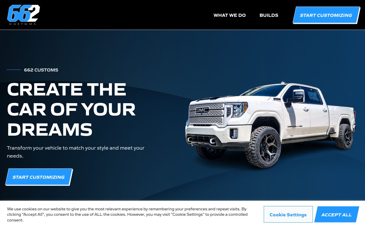 Homepage of 662 Customs's website