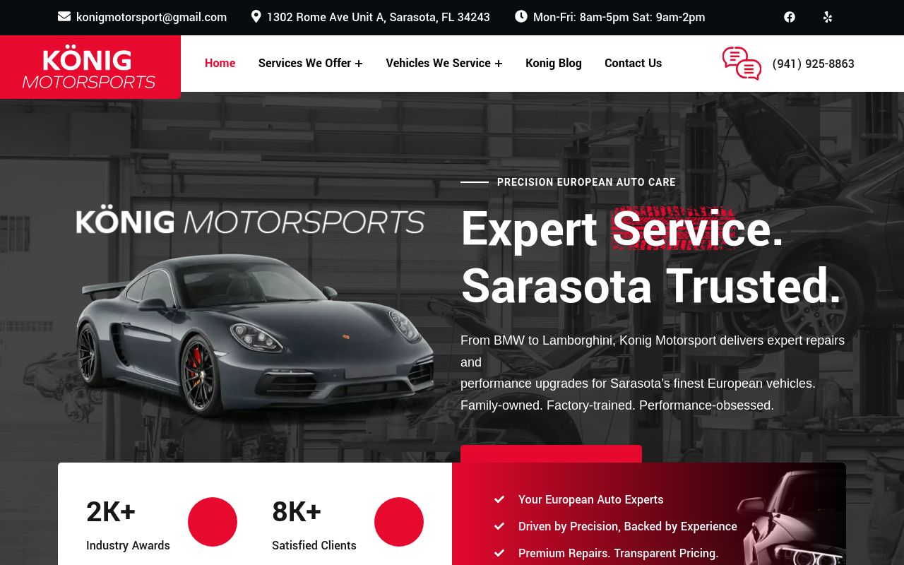 Homepage of König Motorsports's website