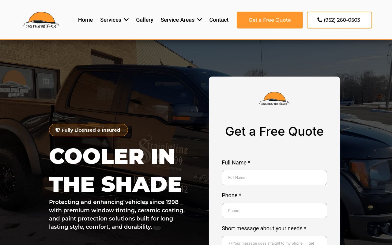 Homepage of Cooler in the Shade's website