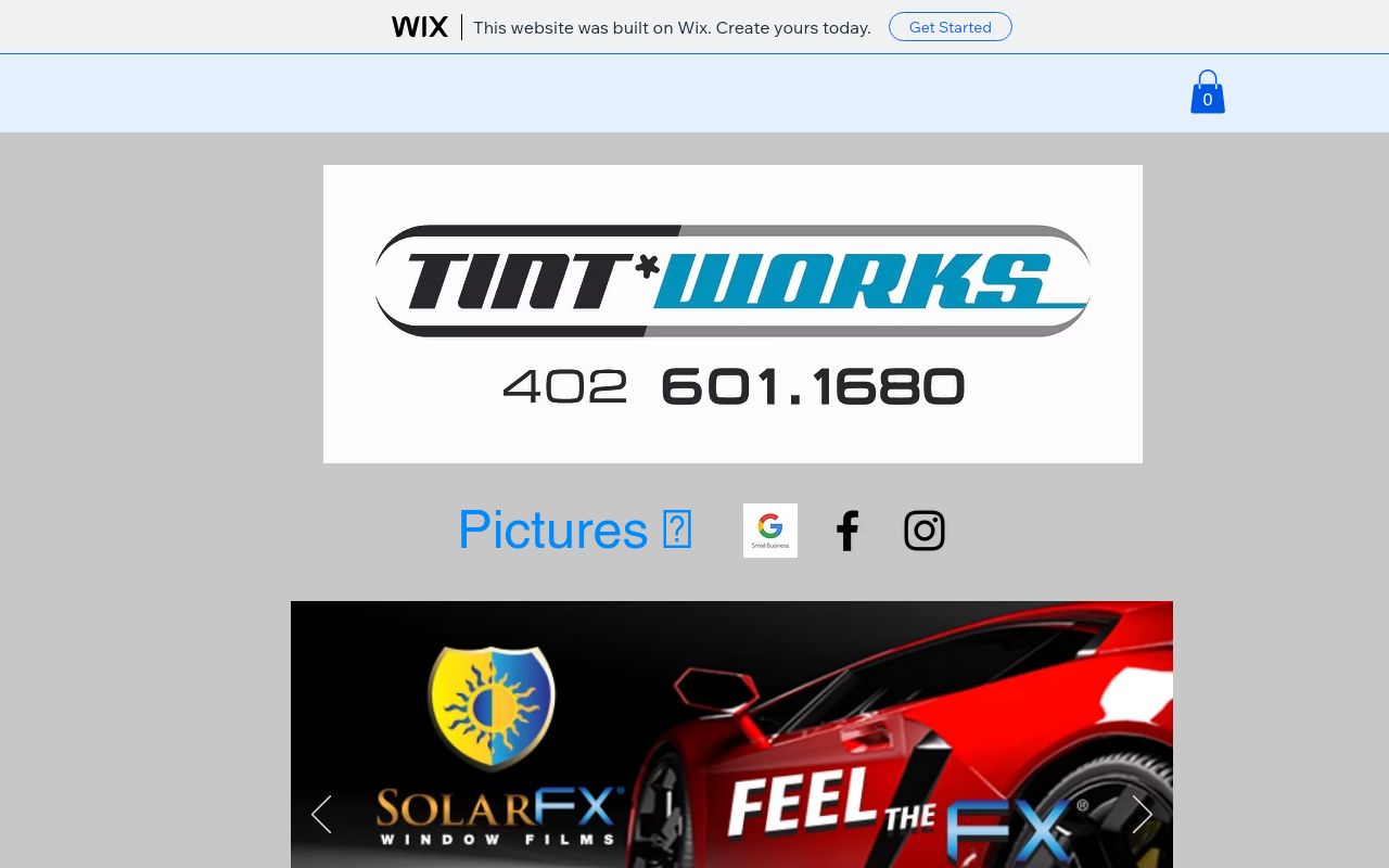 Homepage of Tint Works's website