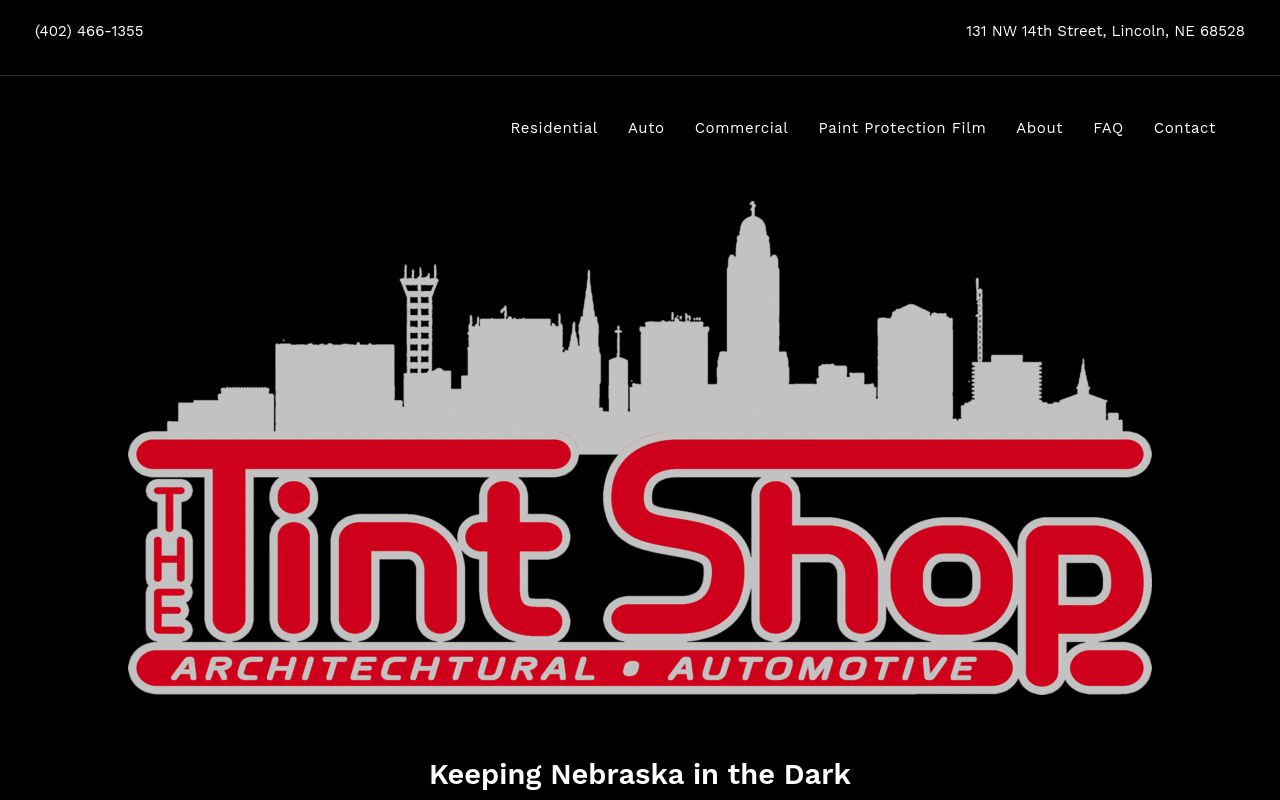 Homepage of The Tint Shop's website
