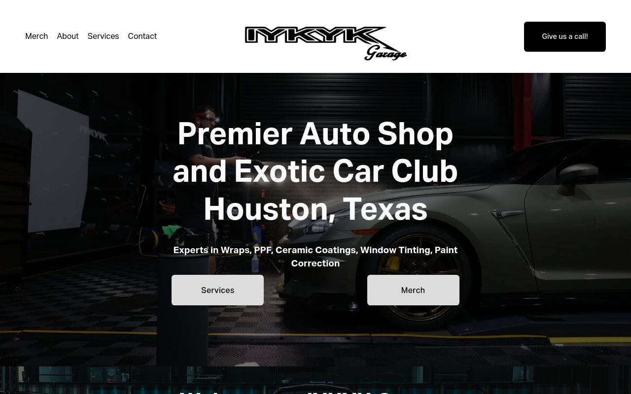 Homepage of IYKYK Garage's website