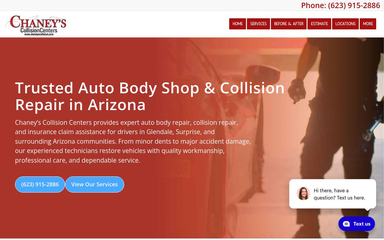 Homepage of Chaney's Collision Centers Glendale Auto Body Shop's website