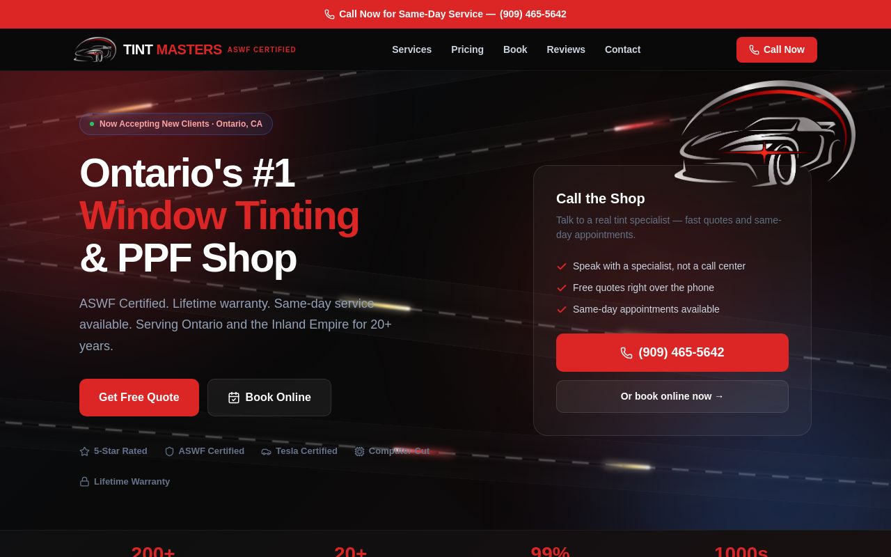 Homepage of Tint Masters's website