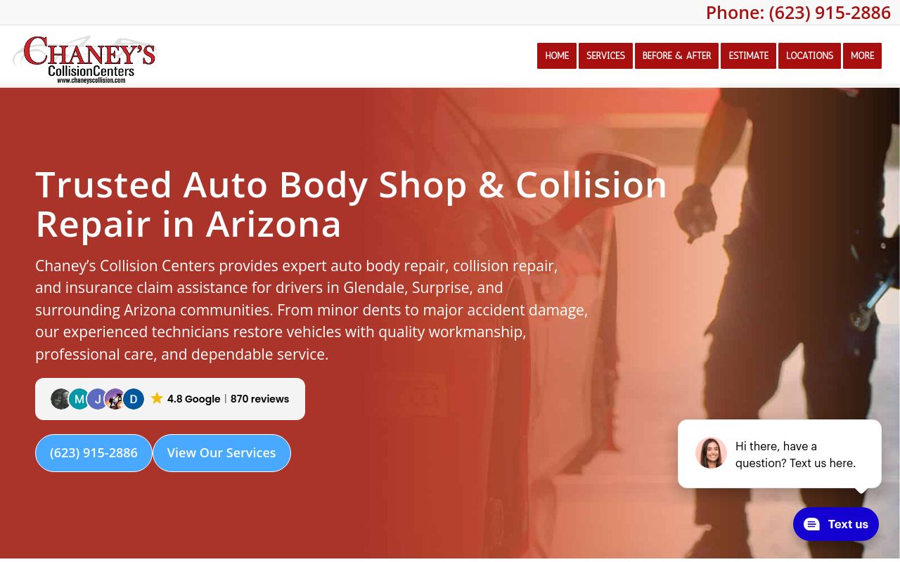 Homepage of Chaney's Collision Centers Surprise Auto Body Shop's website