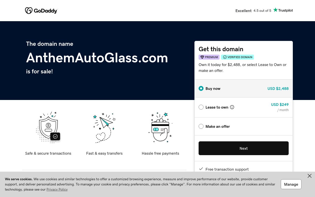 Homepage of Anthem Auto Glass's website