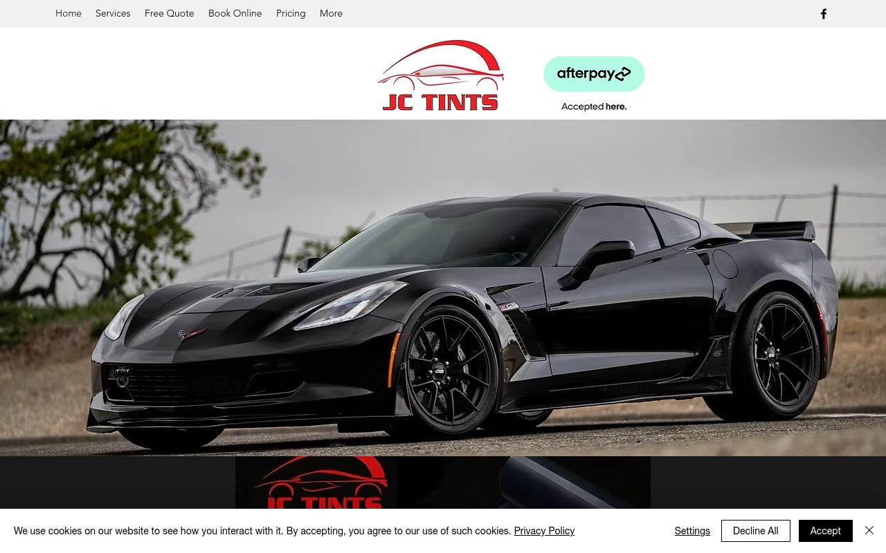 Homepage of JC Tints's website