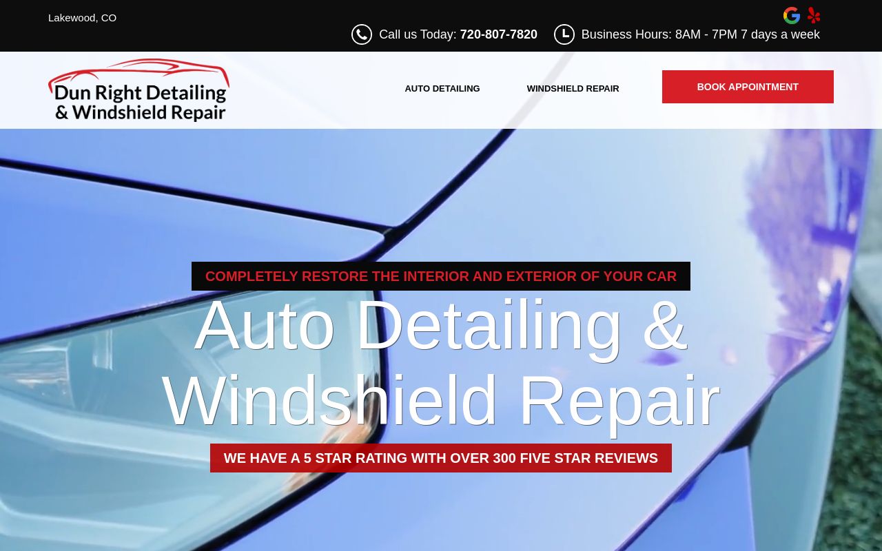 Homepage of Dun Right Detailing & Windshield Repair's website