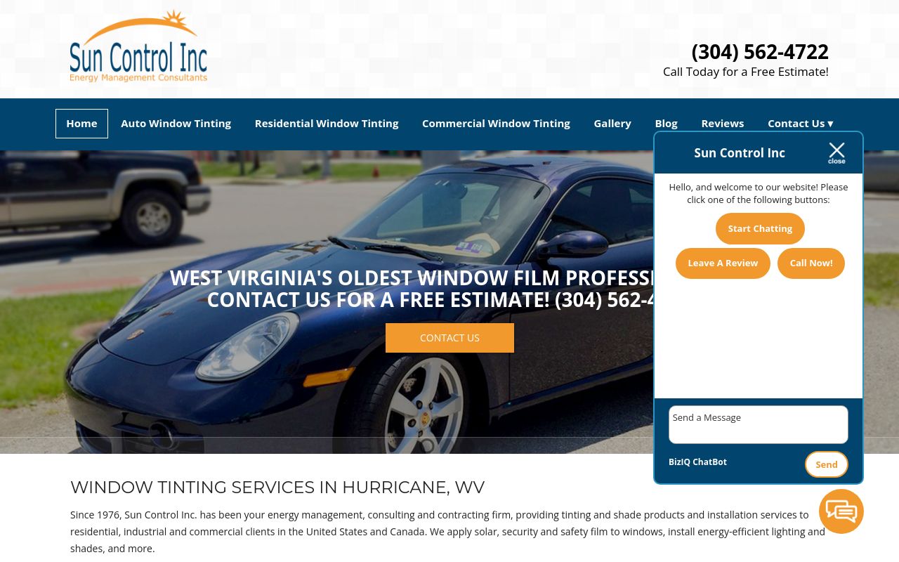 Homepage of Sun Control Inc's website