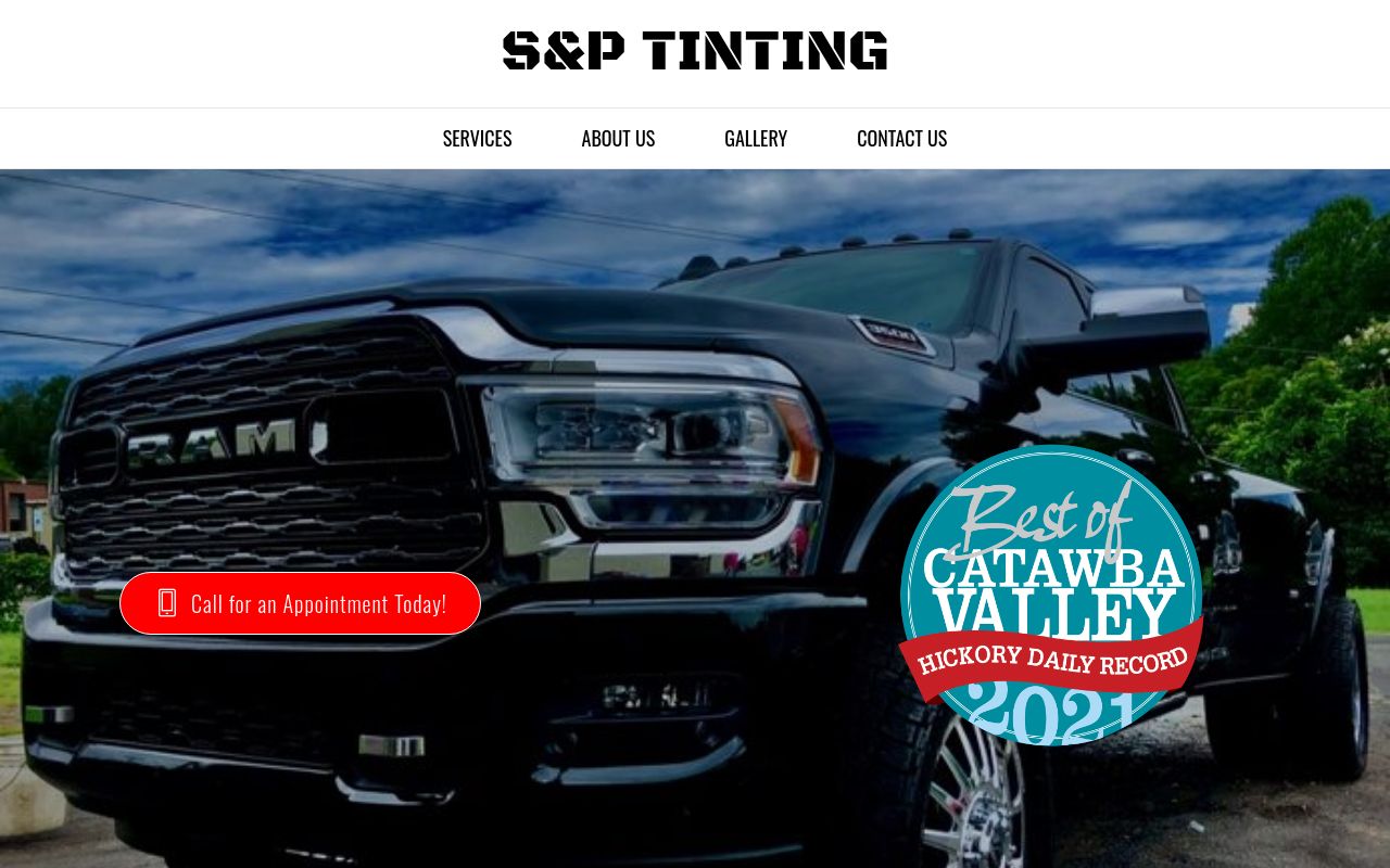 Homepage of S&P Tinting LLC's website