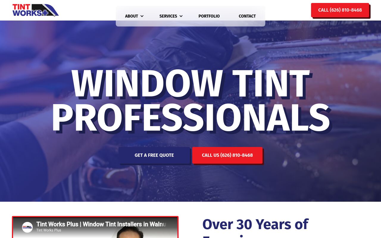 Homepage of Tint Works Plus's website