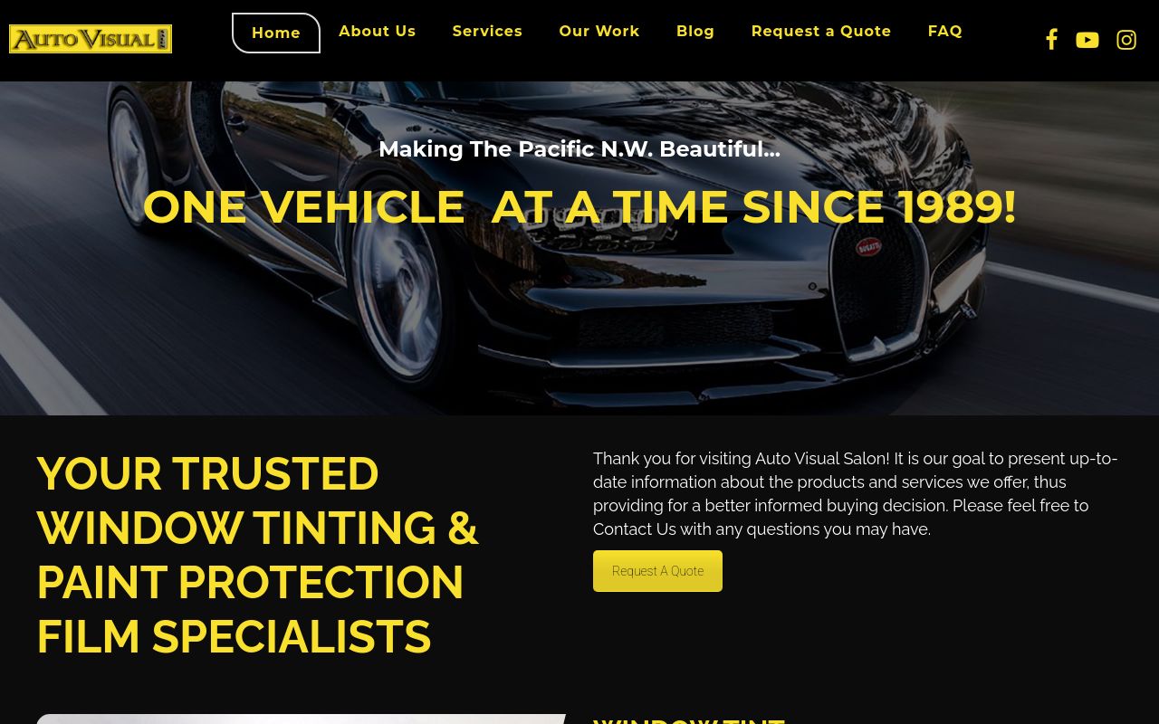 Homepage of Auto Visual Salon's website