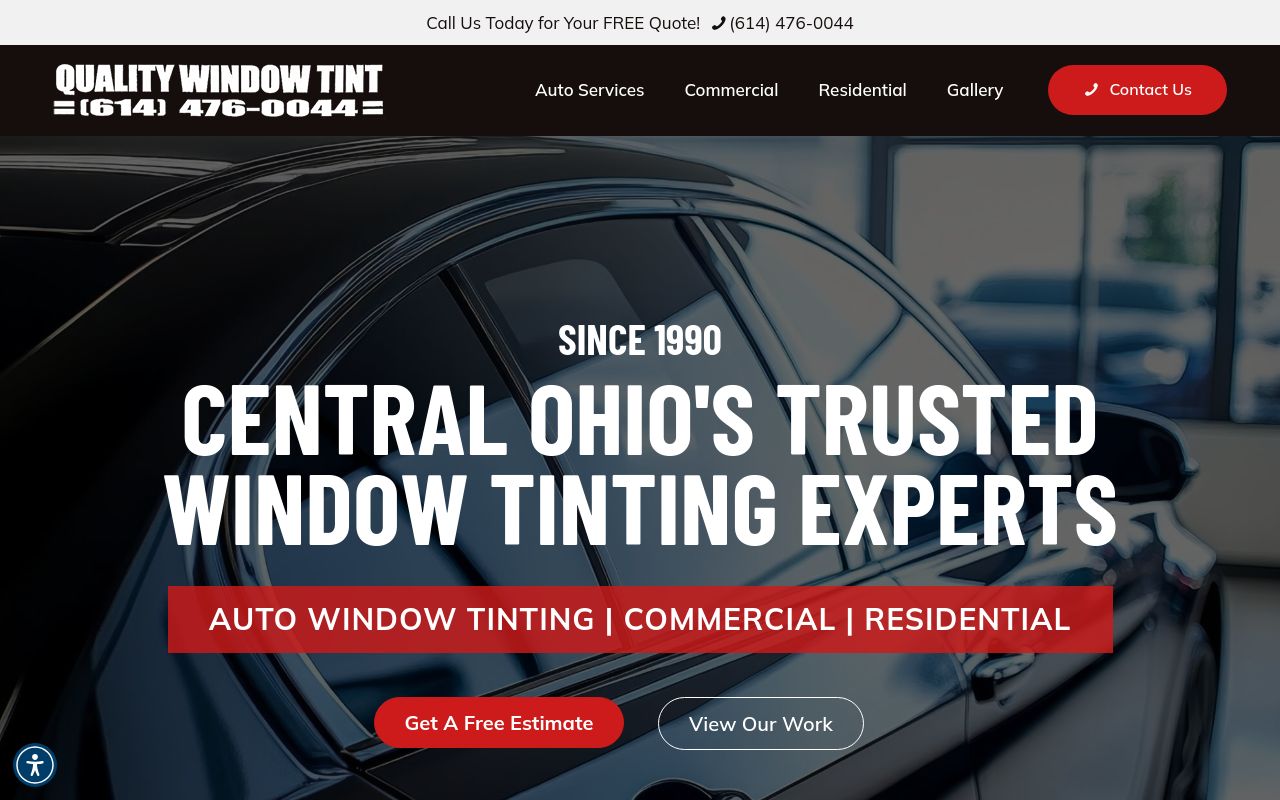 Homepage of Quality Window Tint's website