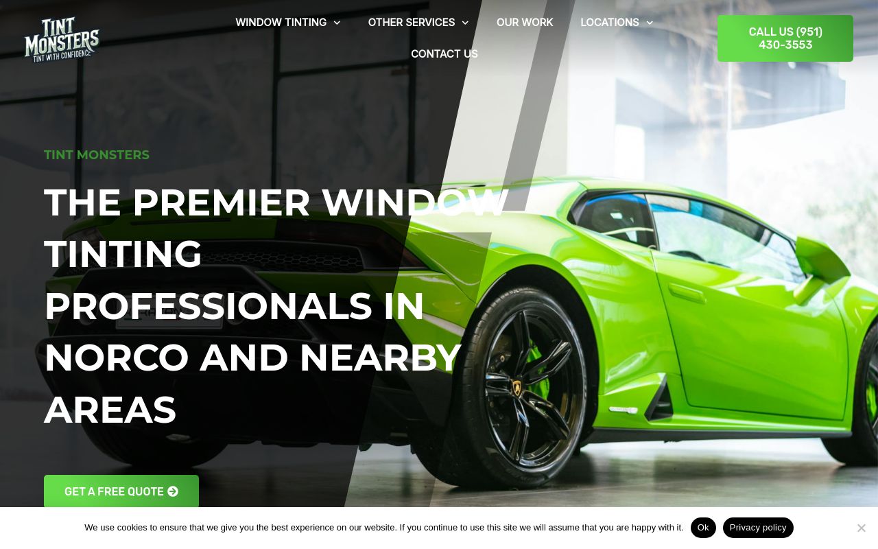 Homepage of Tint Monsters Norco's website