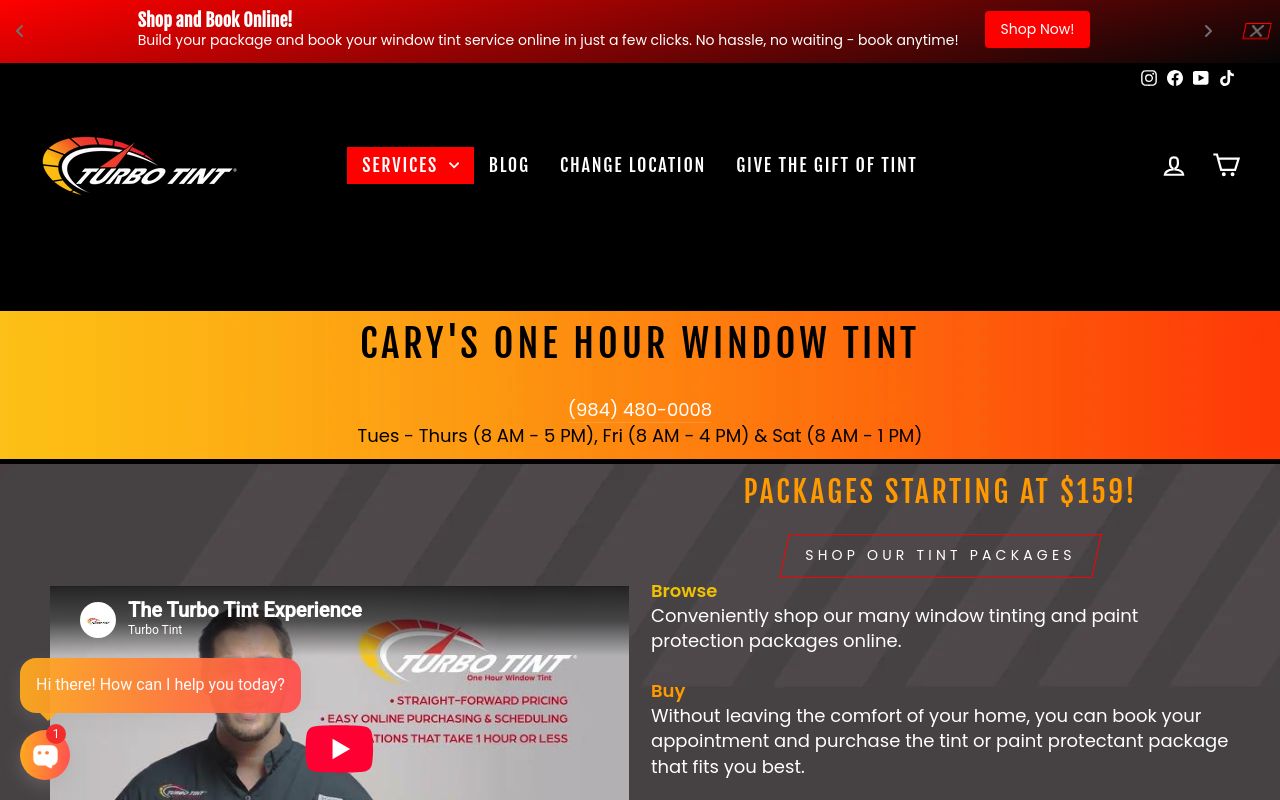 Homepage of Turbo Tint's website