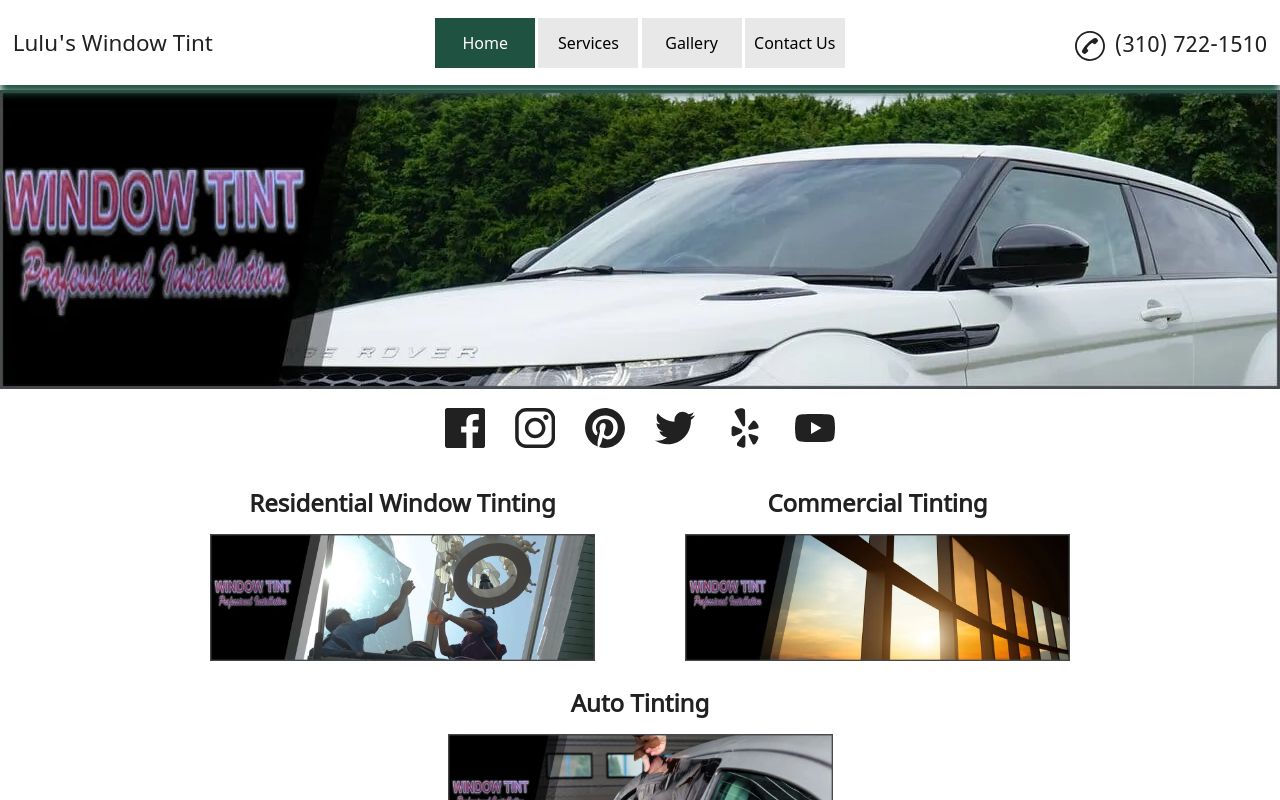 Homepage of Lulu's Window Tint's website