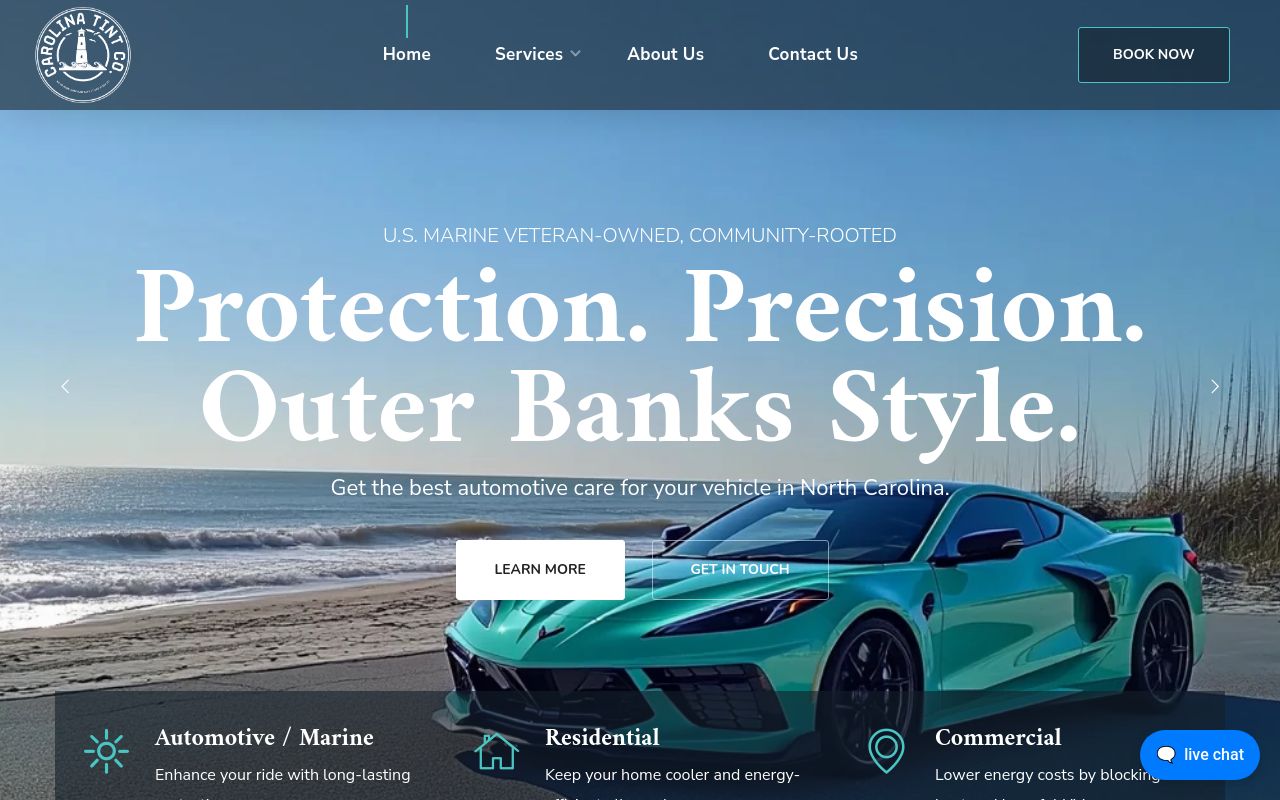 Homepage of Carolina Tint Co.'s website