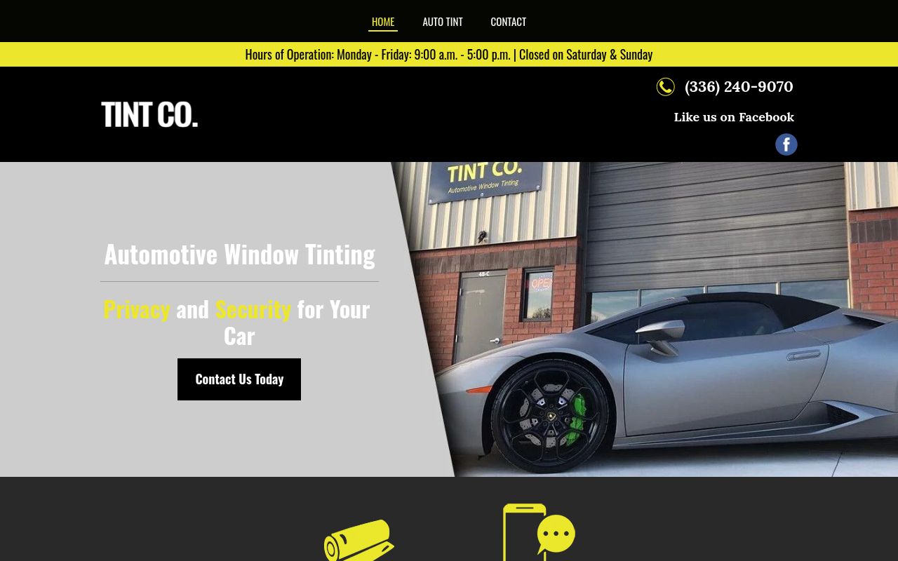 Homepage of TINT CO.'s website