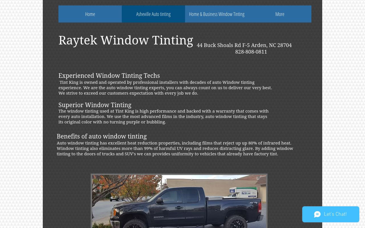 Homepage of Raytek Window Tinting's website