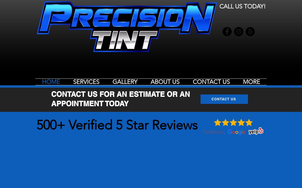 Homepage of Precision Tint's website
