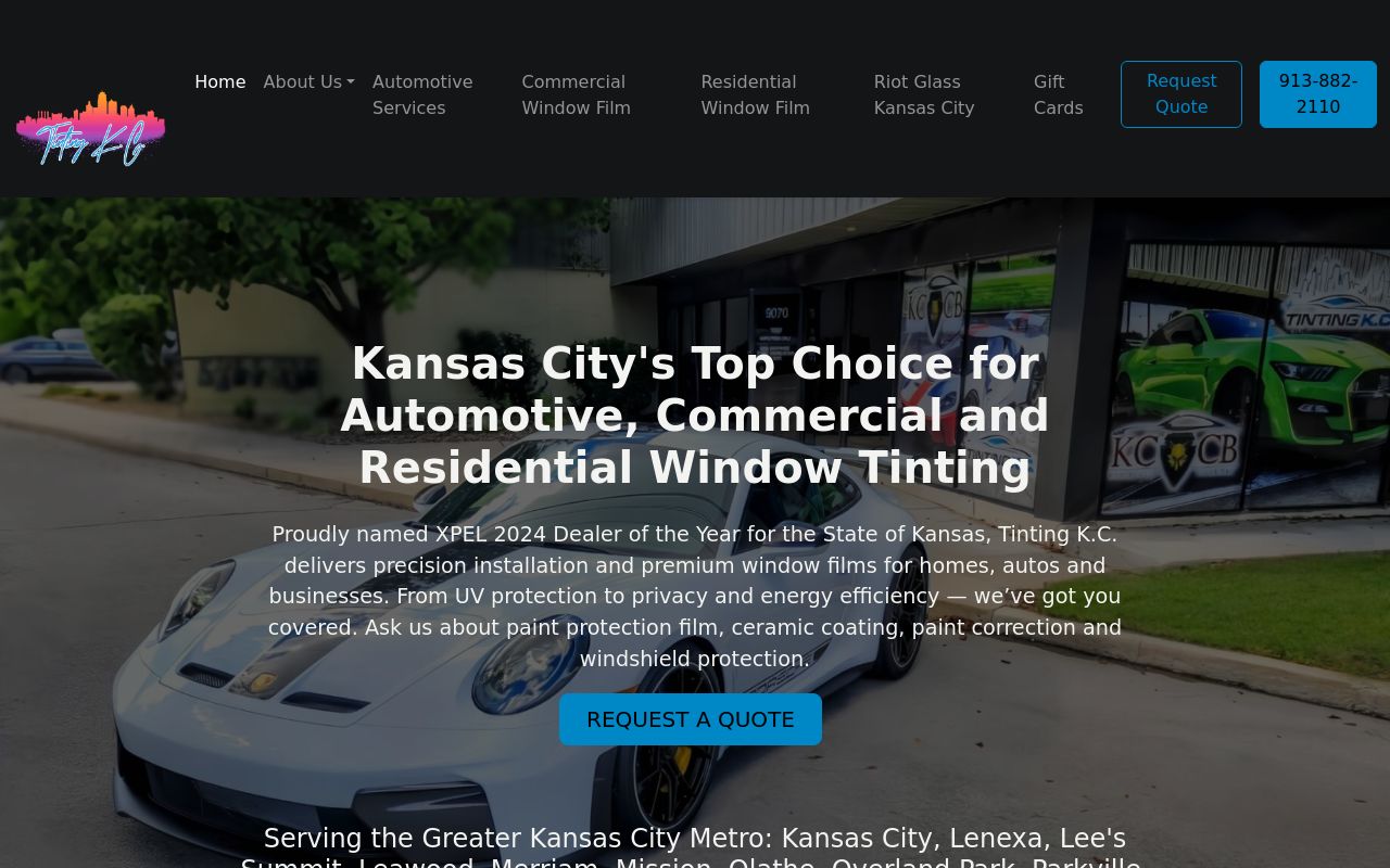Homepage of Tinting KC's website