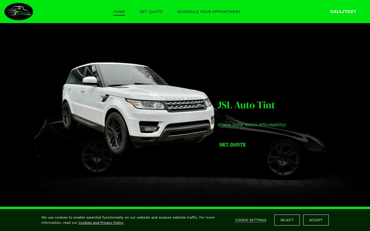 Homepage of JSL Auto Tint's website