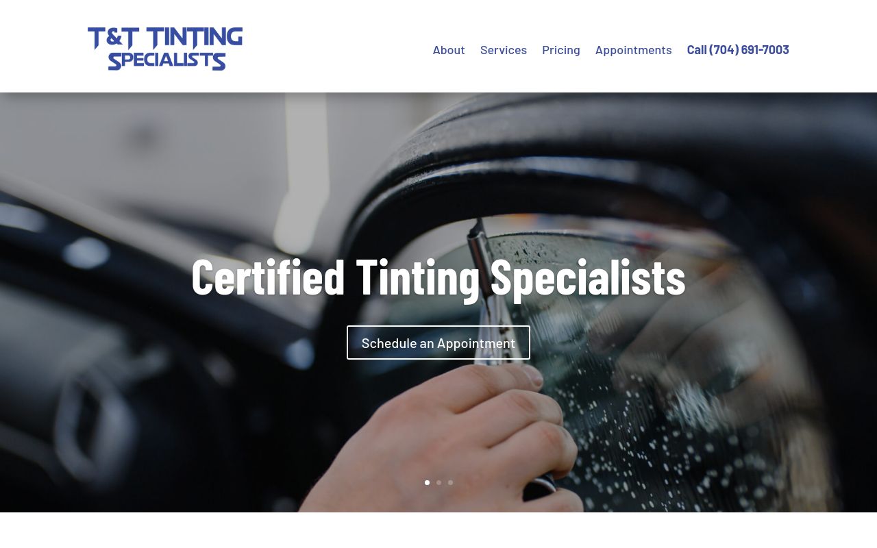 Homepage of T&T Tinting Specialists's website
