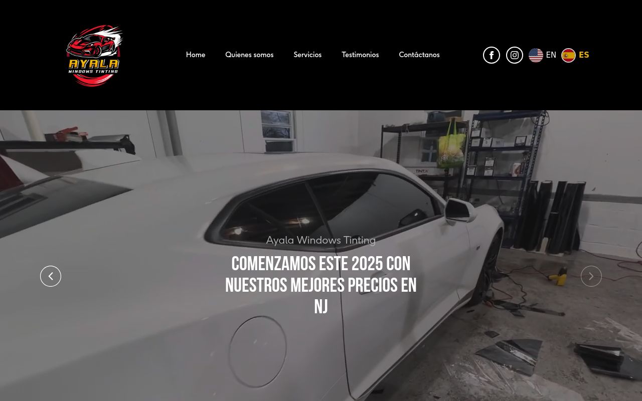 Homepage of Ayala Window Tinting's website