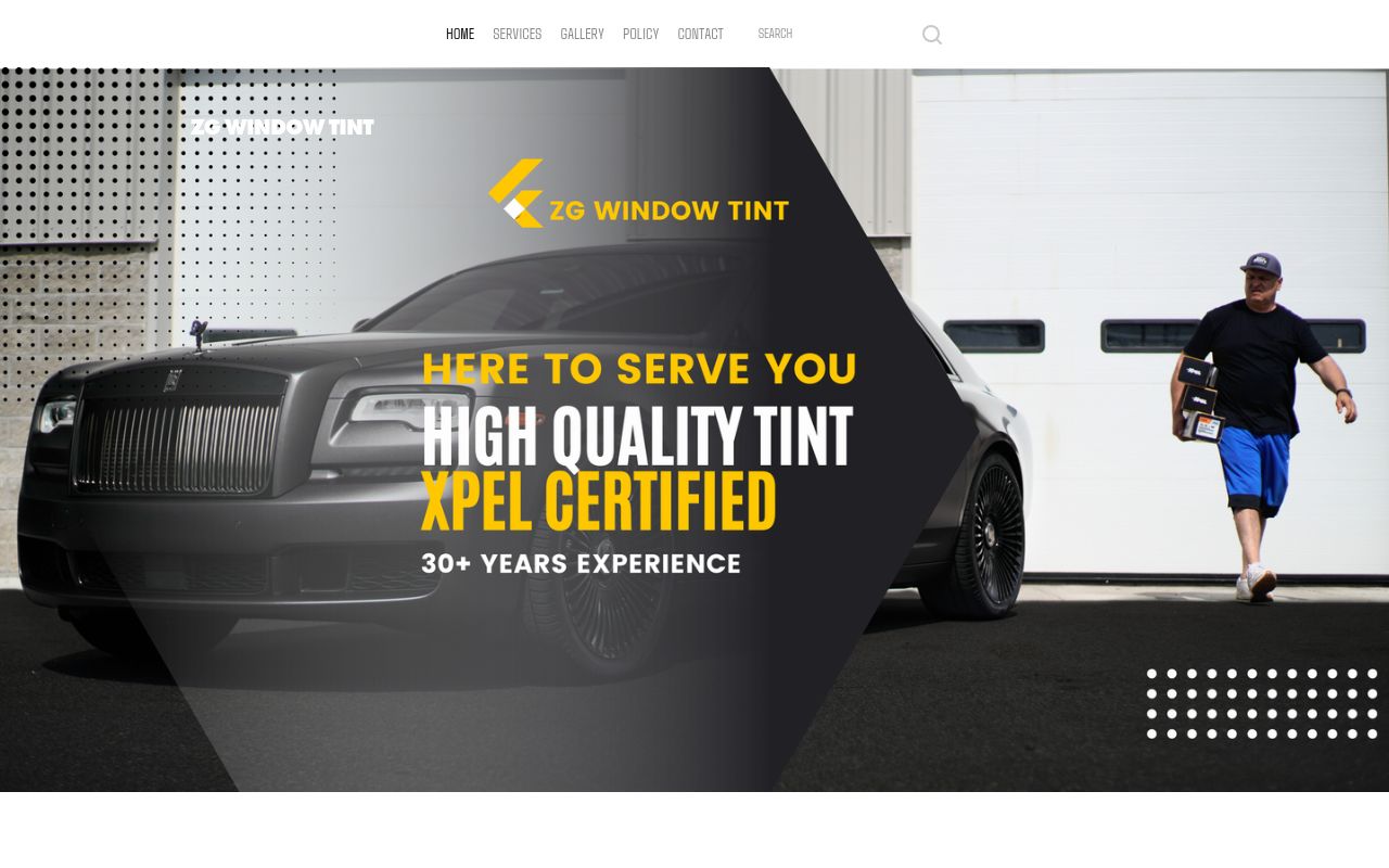 Homepage of ZG Window Tint's website