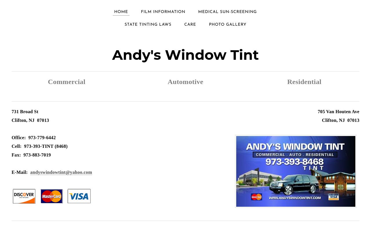 Homepage of Andy's Window Tint's website