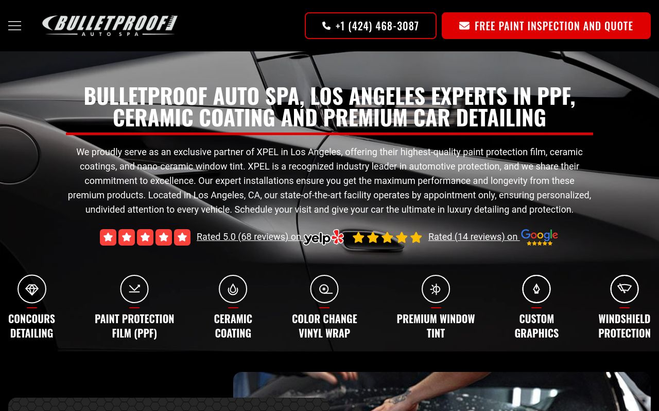 Homepage of Bulletproof Auto Spa's website