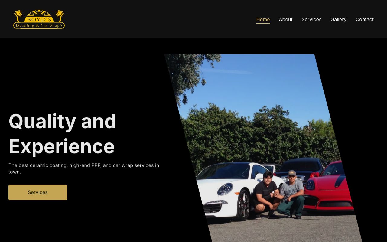 Homepage of Boyd's Detailing Service's website