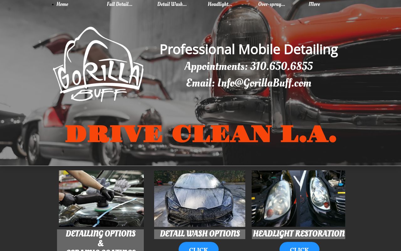 Homepage of Gorilla Buff Automotive Service's website
