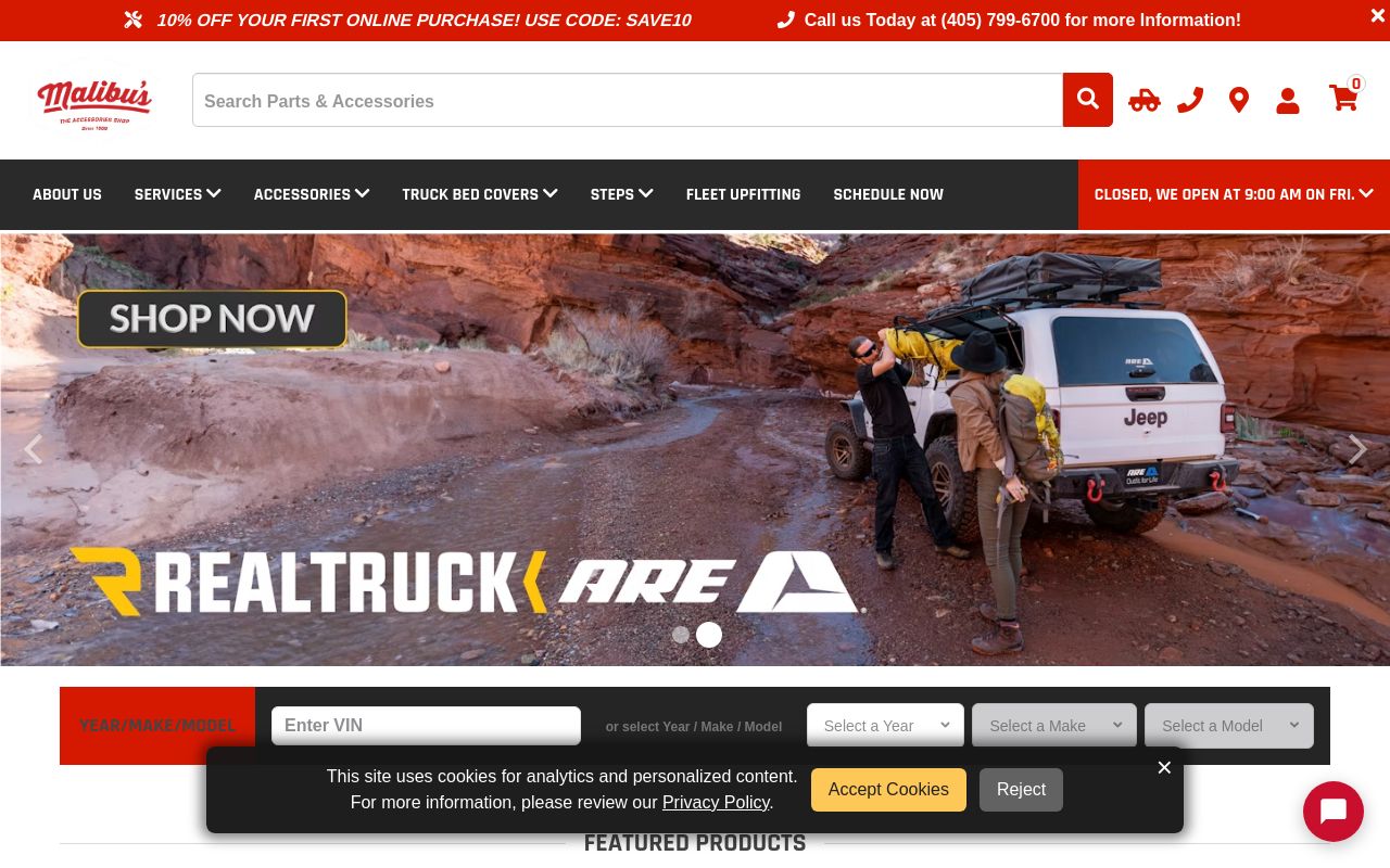 Homepage of Malibu's Auto Center's website