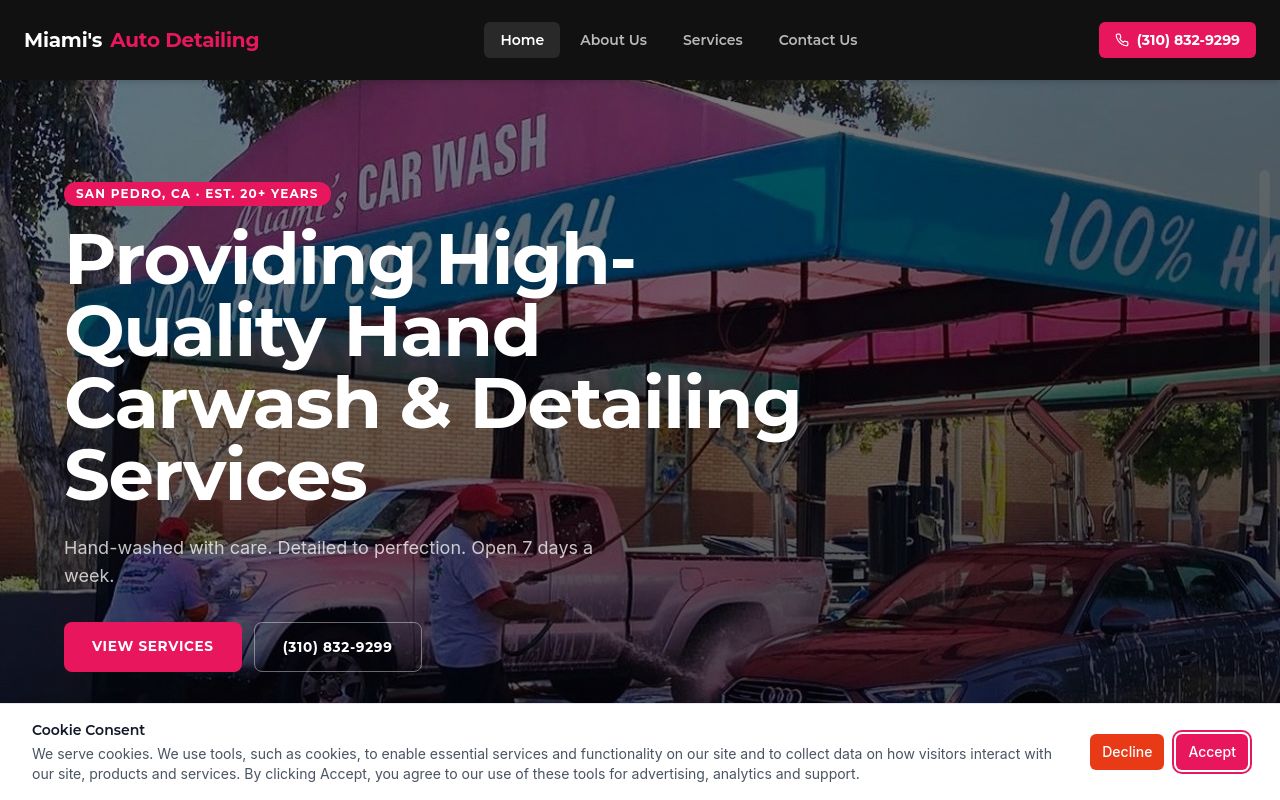 Homepage of Miamis Auto Detailing's website