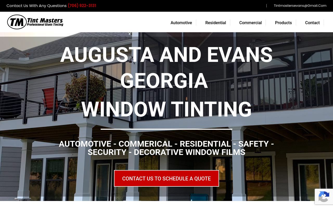 Homepage of Tint Masters Window Tinting's website