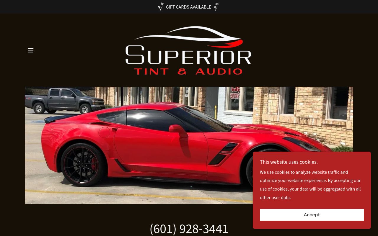 Homepage of Superior Tint & Audio's website