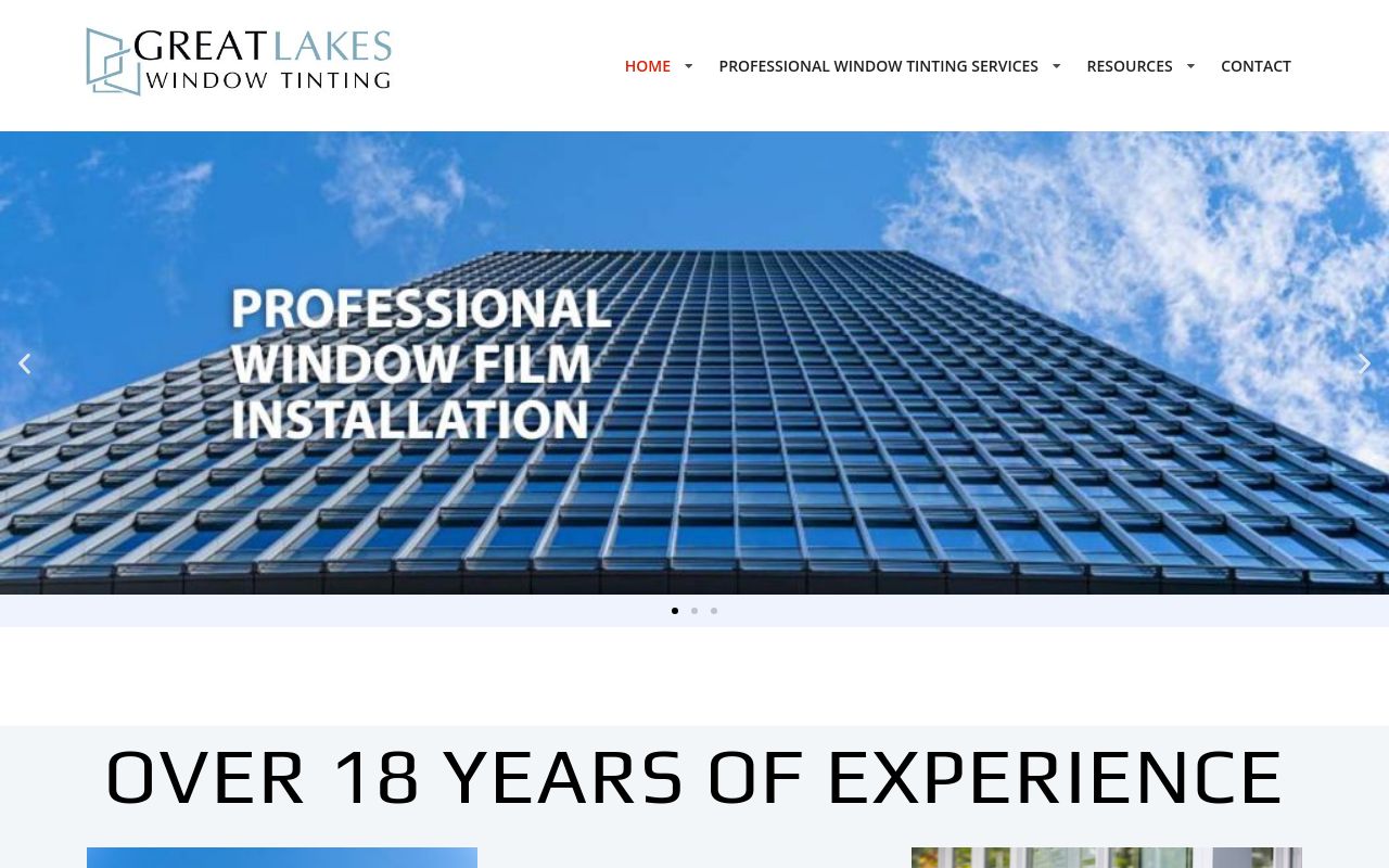 Homepage of Great Lakes Window Tinting's website