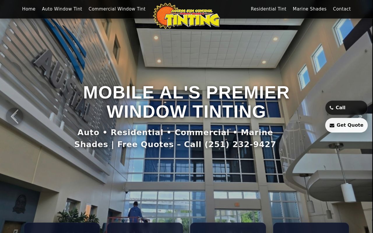 Homepage of Access Sun Control Auto Commercial Residential Window Tinting's website