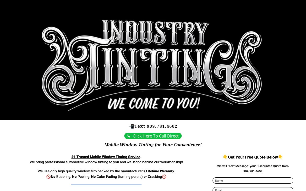 Homepage of Industry Tinting's website