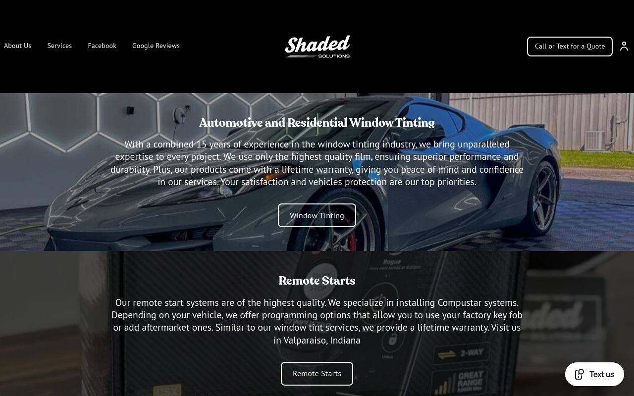 Homepage of Shaded Solutions's website